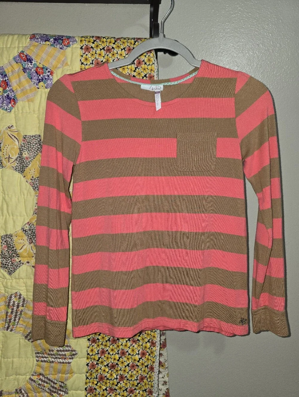 MATILDA JANE 435 Striped Coral & Brown Top with Yellow Floral Skirt SZ 10